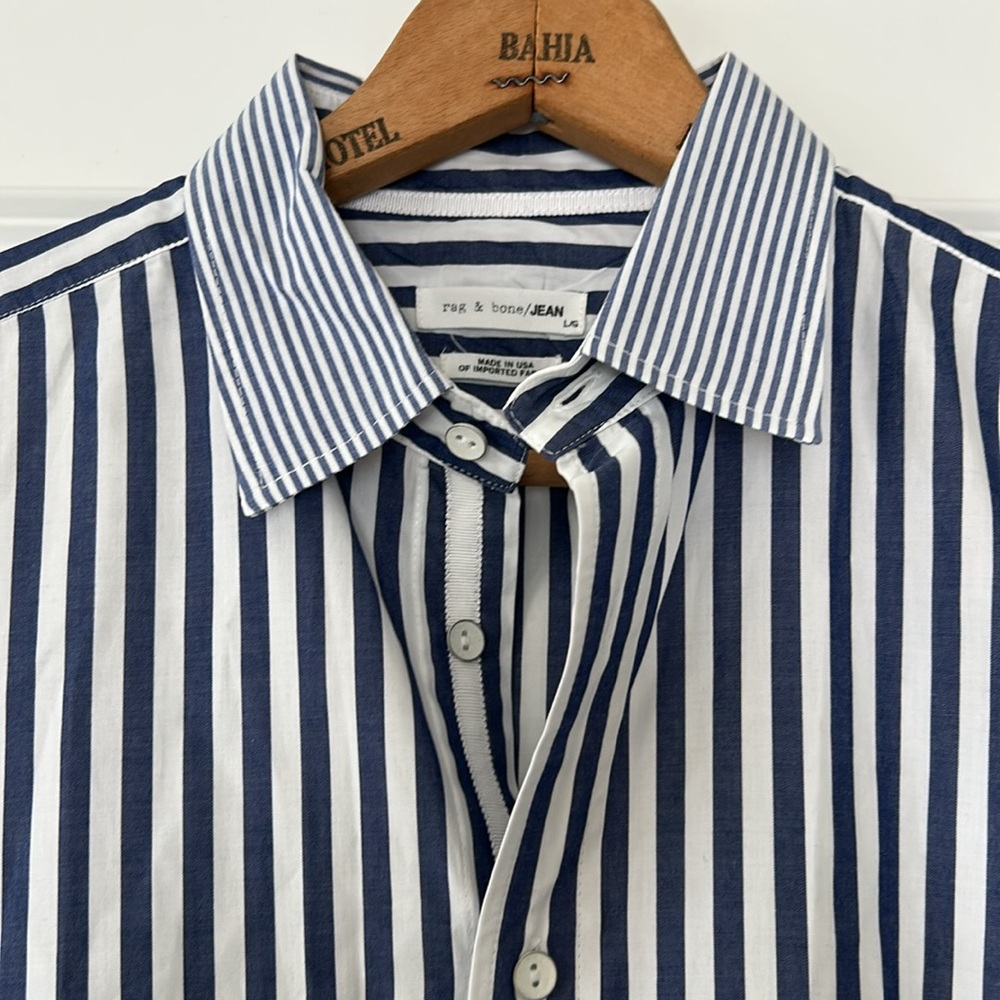 Rag & Bone/JEAN Striped Button-Front Shirt Cotton Sz Lg w MEASUREMENTS